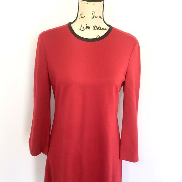 Anne Klein 4 Dress Shift Red Black Trim 3/4 - Picture 2 of 8